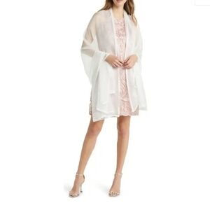 Nordstrom satin border silk chiffon scarf ivory/vanila Elegant White Sheer Wrap